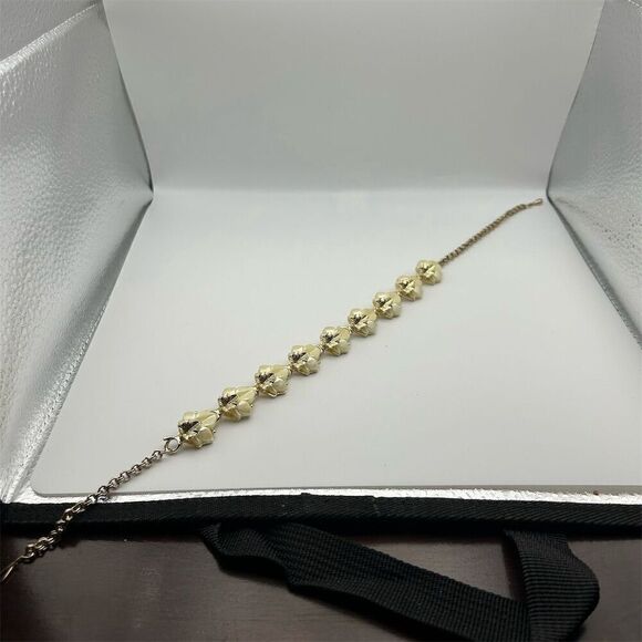 Vintage Gold Tone Cream Acrylic Floral Leaf Beaded Short Necklace 16" Unique - Picture 8 of 9